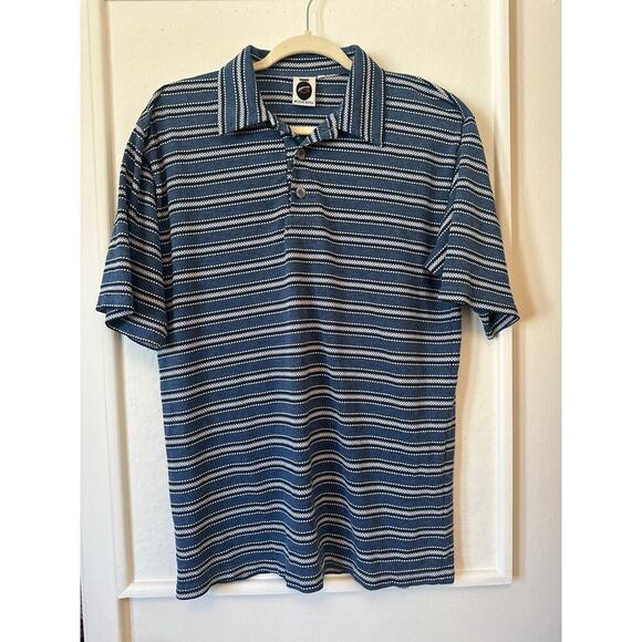 Vintage Bugle Boy Polo Shirt Blue Stripe Textured Knit Size L 90s Y2K Retro - Picture 1 of 3